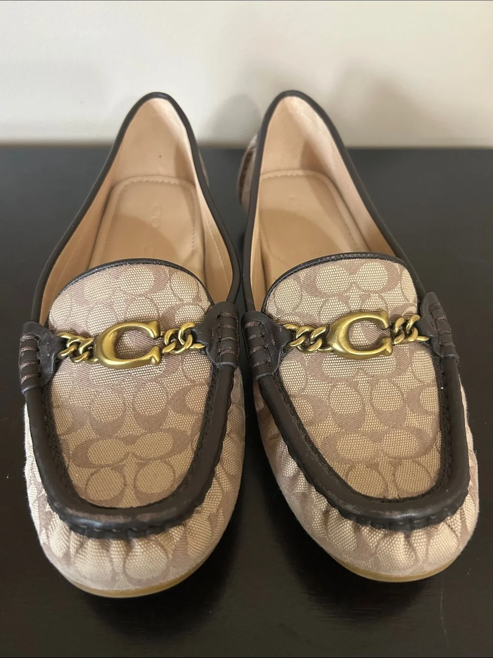 Coach Signature Canvas Horsebit Loafers | Tan/Black | Gold Hardware